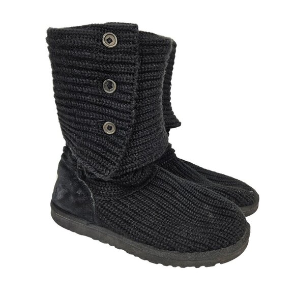 UGG Australia Bailey 3 Button 5819 Tall Fold Over Chunky Knit Boot Black 10 - Picture 1 of 13